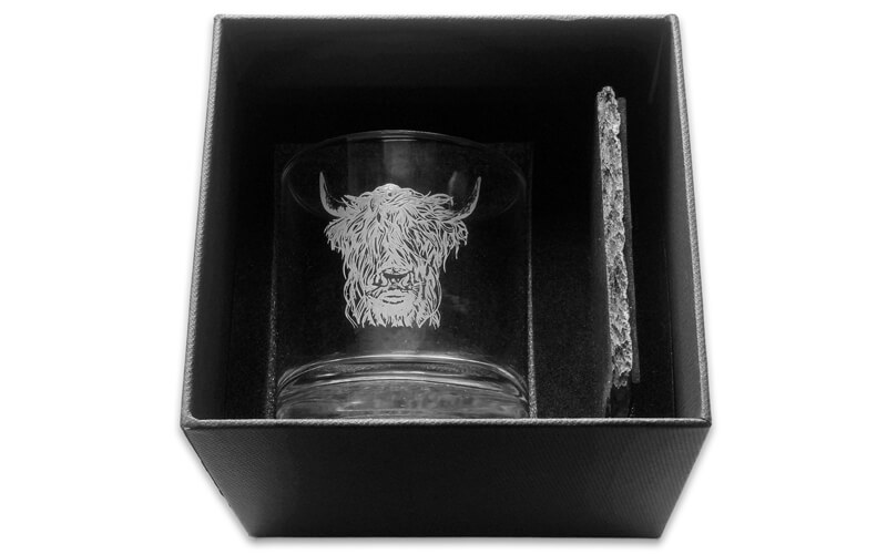 Whiskyglas met onderzetter Schotse Hooglander