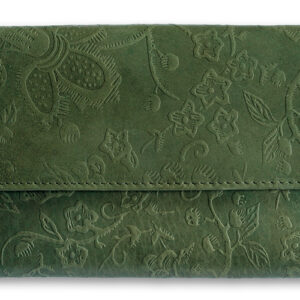 Leren Portemonnee Groen Bloemmotief