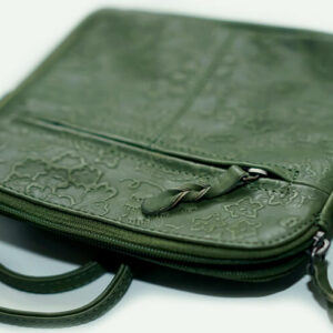 Schoudertas Groen Leer Bloemmotief