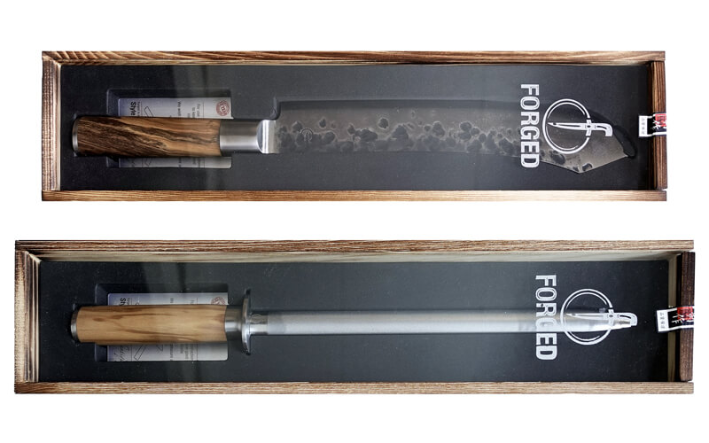 Forged Olive Slagersmes-Aanzetstaal Set