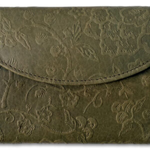 Leren Dames Portemonnee Groen-Bloemmotief