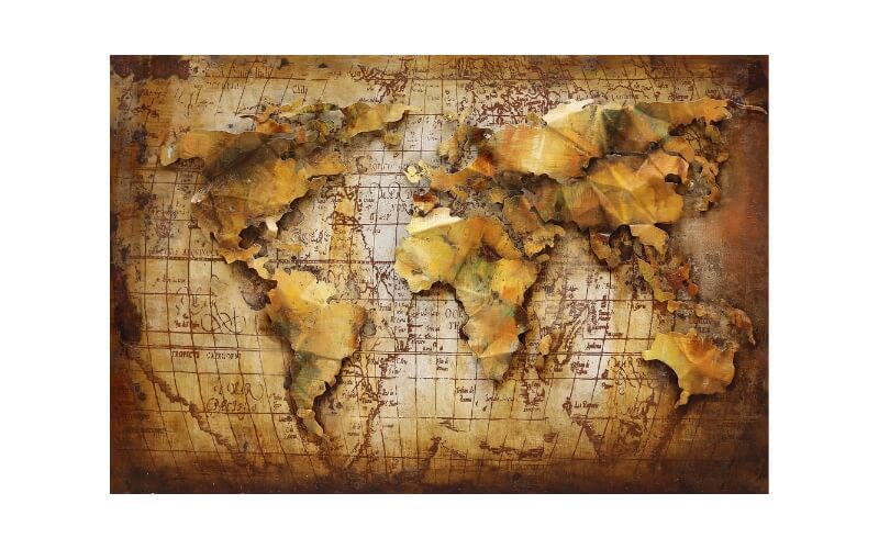 Metalen Schilderij 3D Wereldkaart-Goud Gave Specials